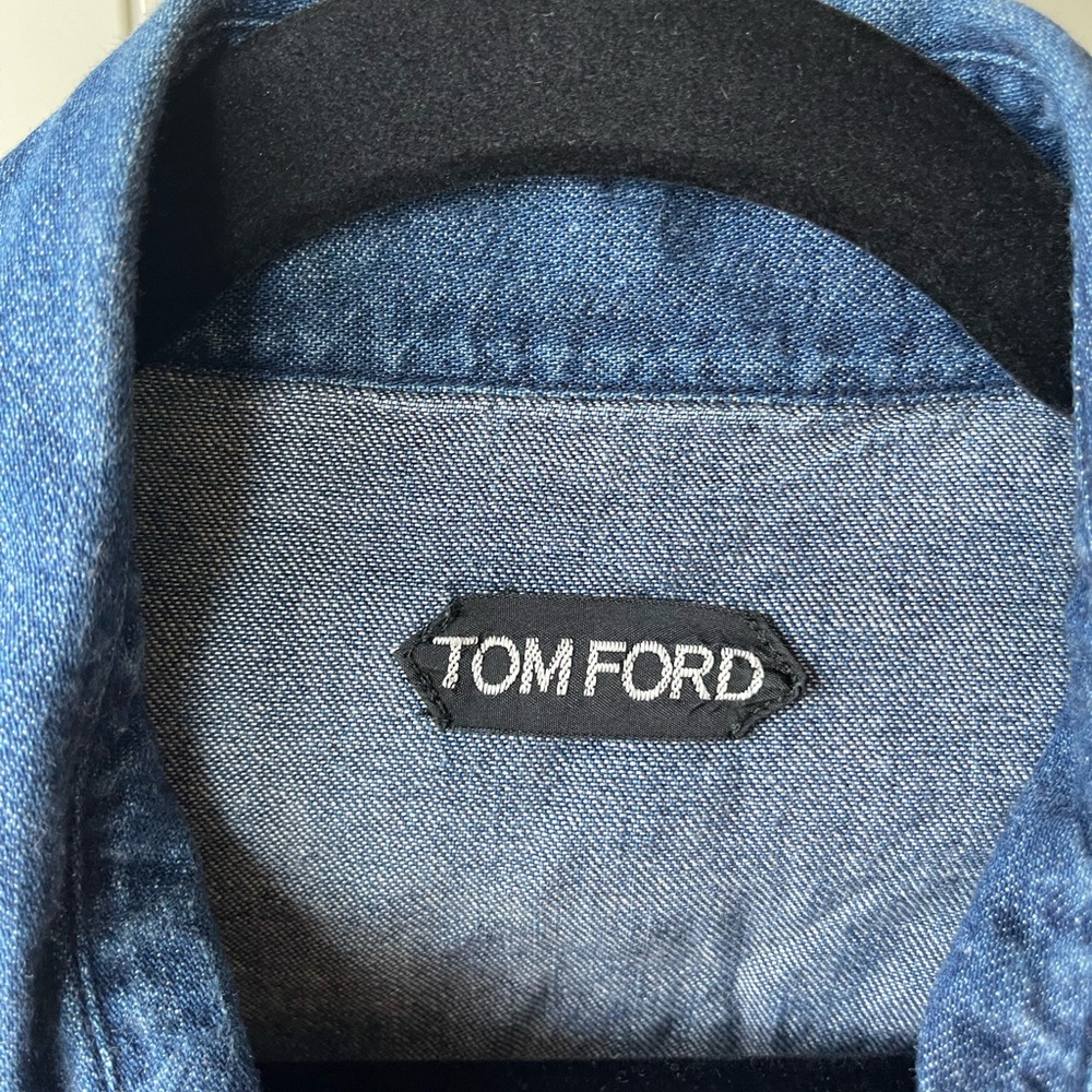 Tom Ford Men’s Denim Western Shirt Mother of Pearl Snap Button, size L